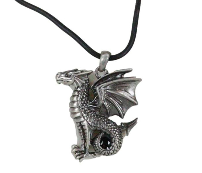 Ebros Dragon Jewelry Pewter Alloy Medallion Pendant With Rubber Cord Necklace