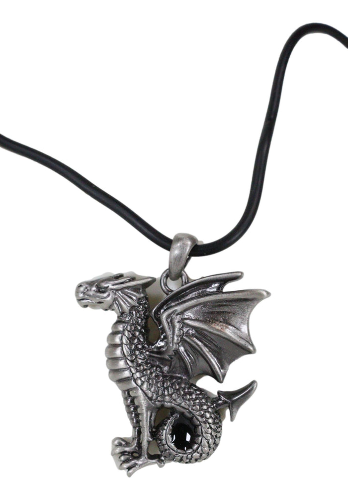 Ebros Dragon Jewelry Pewter Alloy Medallion Pendant With Rubber Cord Necklace