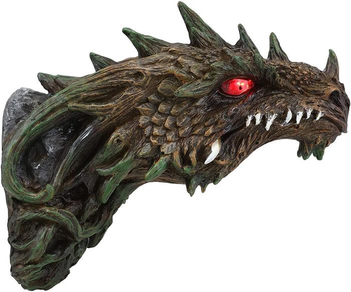Ebros Dryad Greenman Dragon Wall Decor With Red LED Illuminated Eyes Sculpture