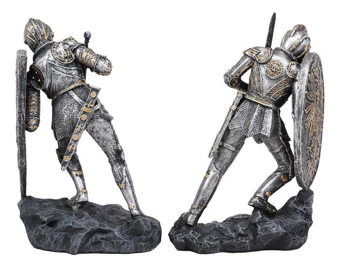 Ebros Dueling Crusader Knights With Giant Coat Of Arms Shields Bookends Set