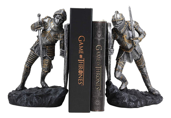 Ebros Dueling Crusader Knights With Giant Coat Of Arms Shields Bookends Set