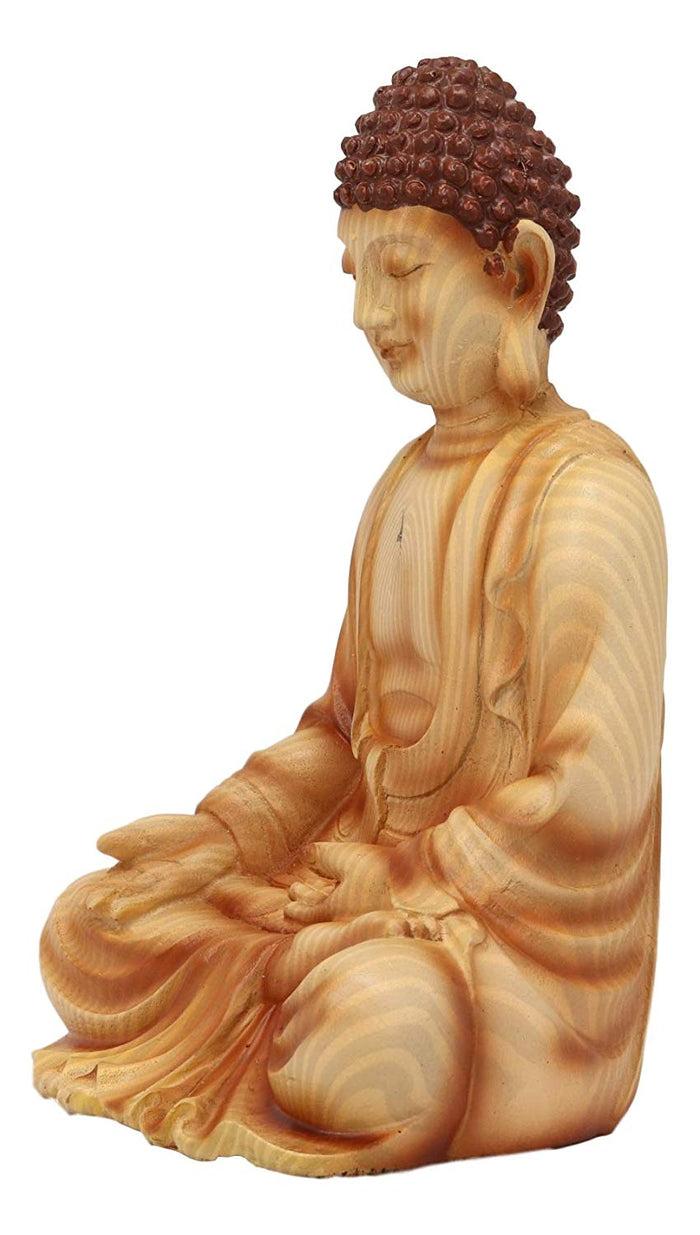 Ebros Eastern Enlightenment Meditating Buddha Gautama Amitabha In Varada Mudra Pose Statue In Rustic Faux Wood Resin Finish For Home Altar Zen Feng Shui Decoration Housewarming Decor Sculpture
