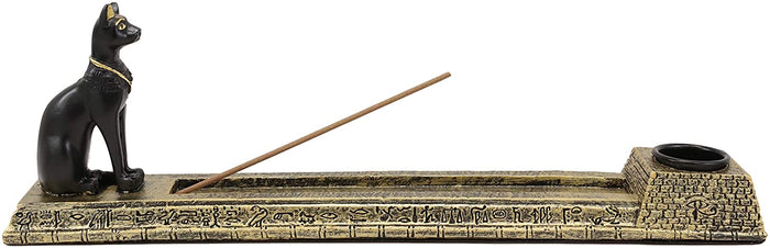 Ebros Egyptian Bastet Cat Deity Incense Stick And Cone Burner Holder 10.5"Long