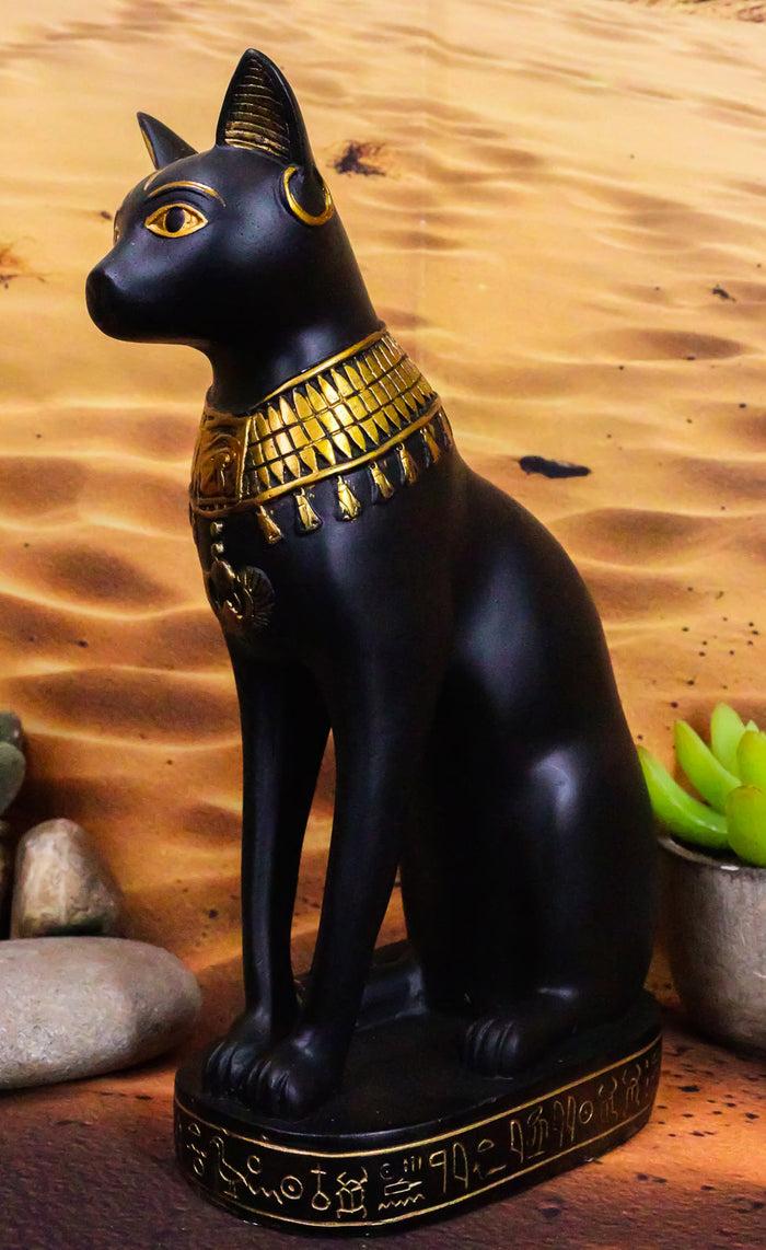 Ebros Egyptian Cat Goddess Bastet Seated With Hieroglyphs Base Figurine