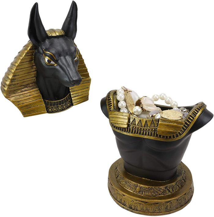 Ebros Egyptian God Anubis Bust Decorative Box Figurine In Black And Gold Finish