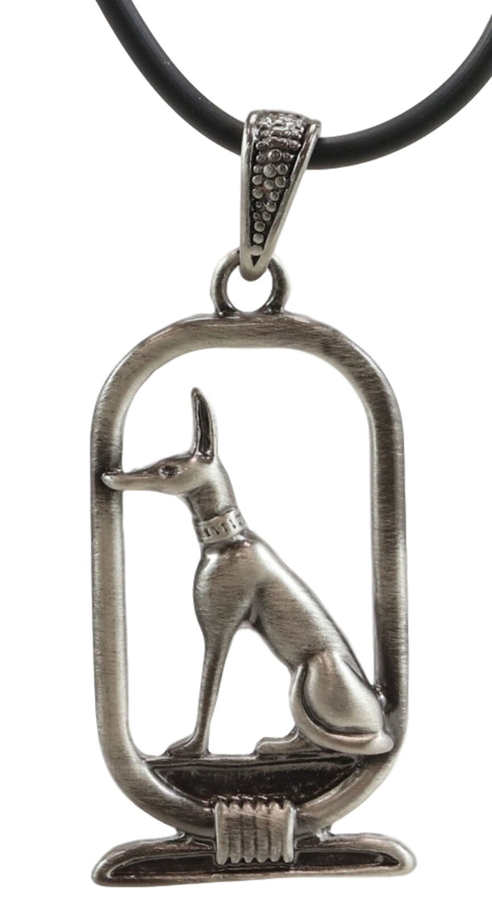 Ebros Egyptian God Of The Dead Anubis Jackal Dog Cartouche Pendant Necklace