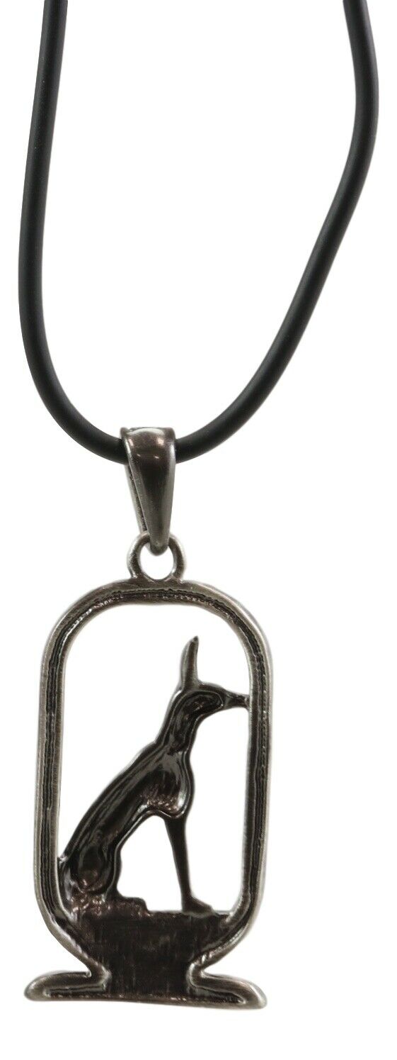 Ebros Egyptian God Of The Dead Anubis Jackal Dog Cartouche Pendant Necklace