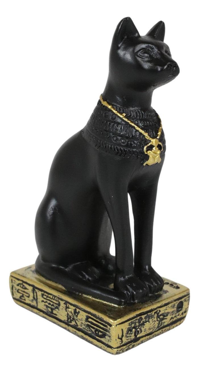 Ebros Egyptian Goddess Of Home Protection Bastet Cat With Scarab Necklace Figurine 3"H