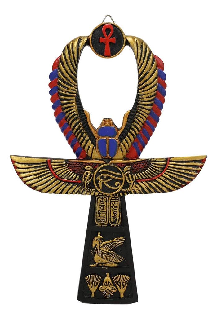 Ebros Egyptian Golden Ankh Scarab Maat And Eye Of Horus Wall Decor Figurine 8" H