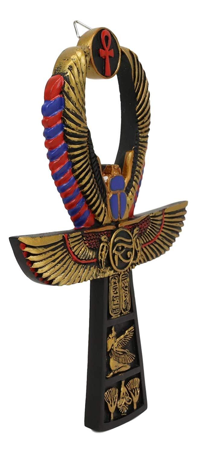 Ebros Egyptian Golden Ankh Scarab Maat And Eye Of Horus Wall Decor Figurine 8" H