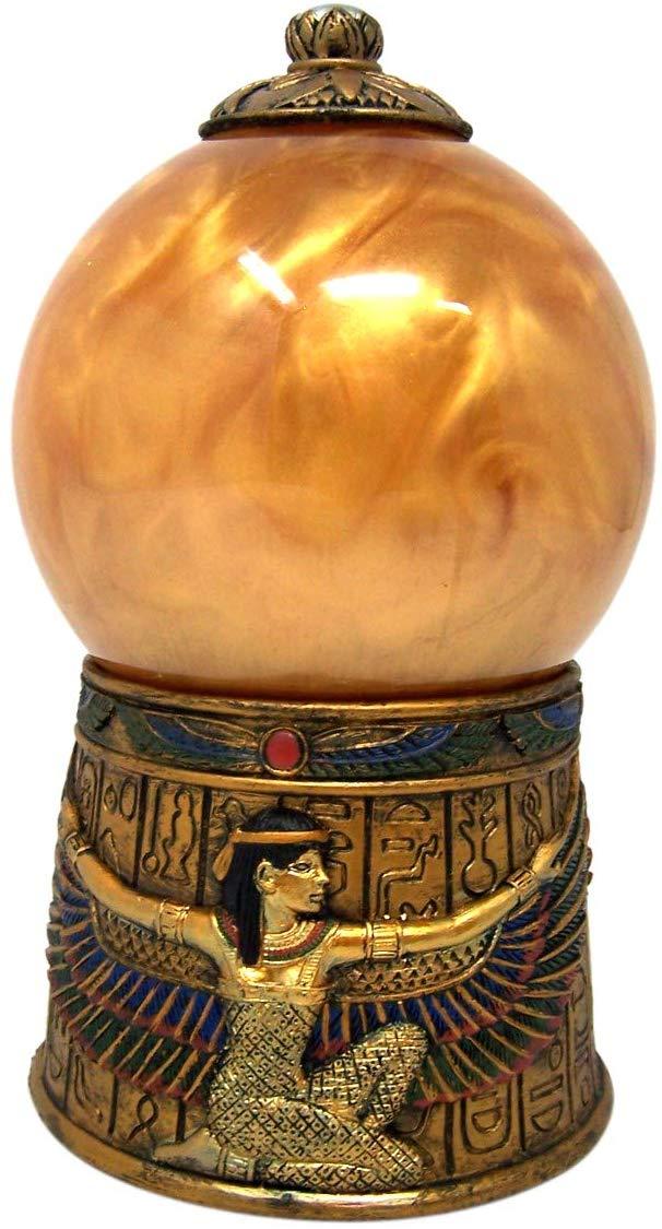 Ebros Egyptian Isis Kneeling With Open Wings Golden Sandstorm Ball Statue 7"H