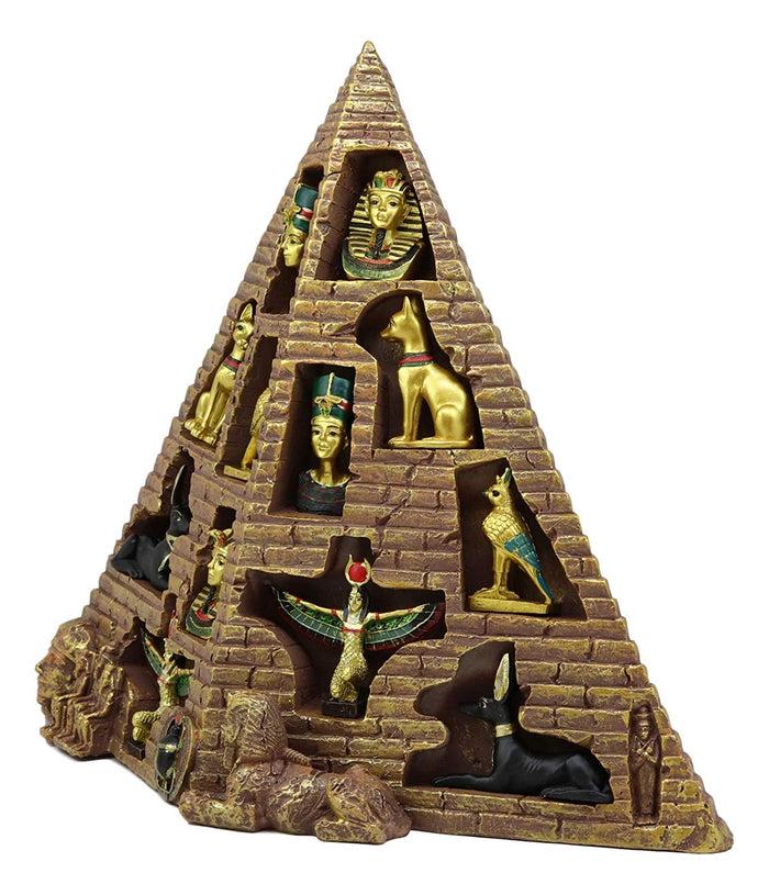 Ebros Egyptian Monument Pyramid Display Statue Featuring 6 Miniature Gods Goddesses King TUT Nefertiti Horus Bastet Isis Anubis For Educational And Decorative Centerpiece