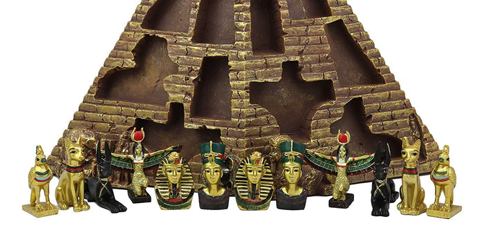 Ebros Egyptian Monument Pyramid Display Statue Featuring 6 Miniature Gods Goddesses King TUT Nefertiti Horus Bastet Isis Anubis For Educational And Decorative Centerpiece