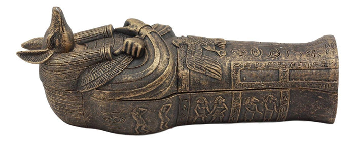 Ebros Egyptian Sarcophagus Box With Mummy Figurine 5.25" Long God Of Afterlife Anubis Coffin Sculpture
