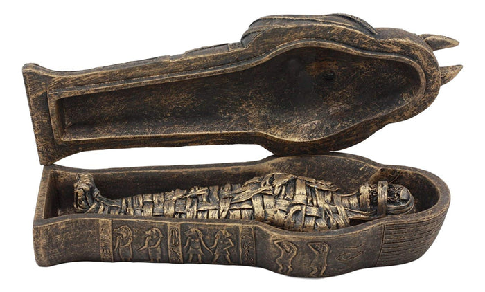 Ebros Egyptian Sarcophagus Box With Mummy Figurine 5.25" Long God Of Afterlife Anubis Coffin Sculpture