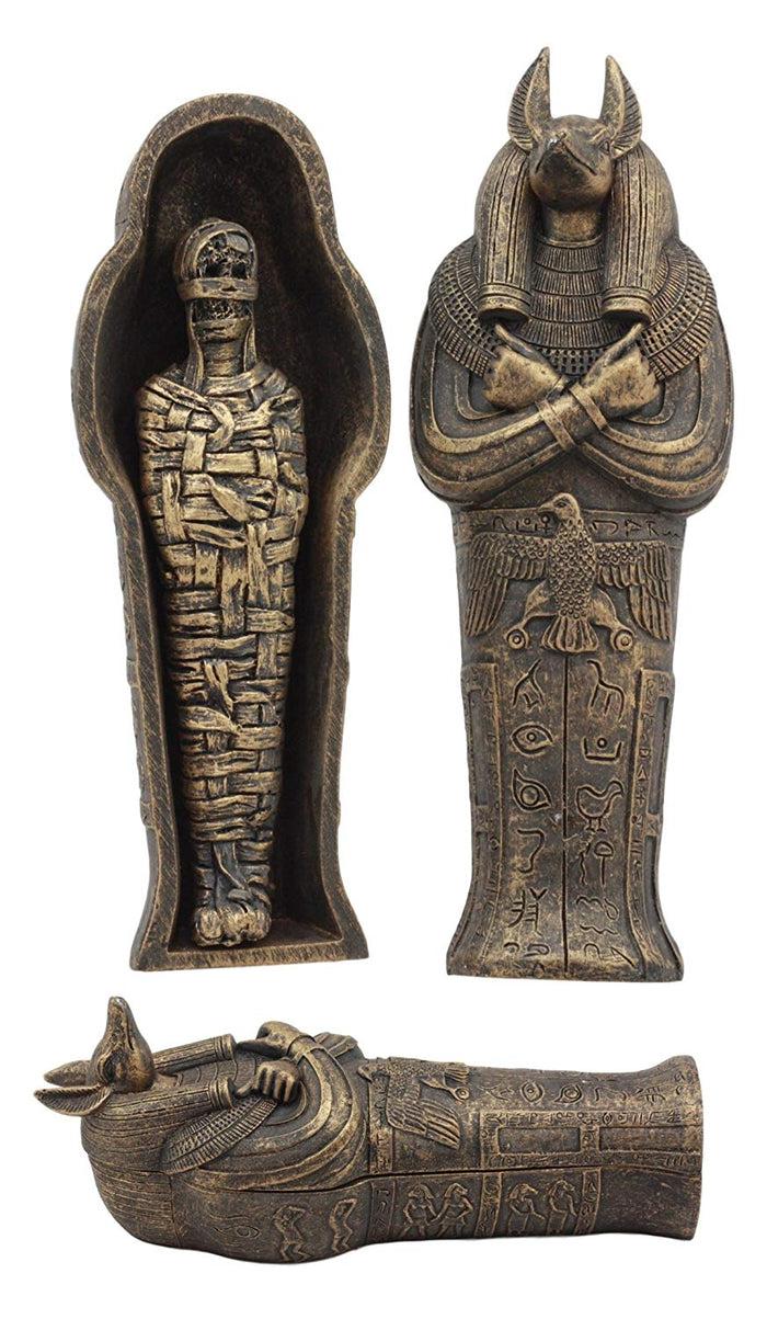 Ebros Egyptian Sarcophagus Box With Mummy Figurine 5.25" Long God Of Afterlife Anubis Coffin Sculpture