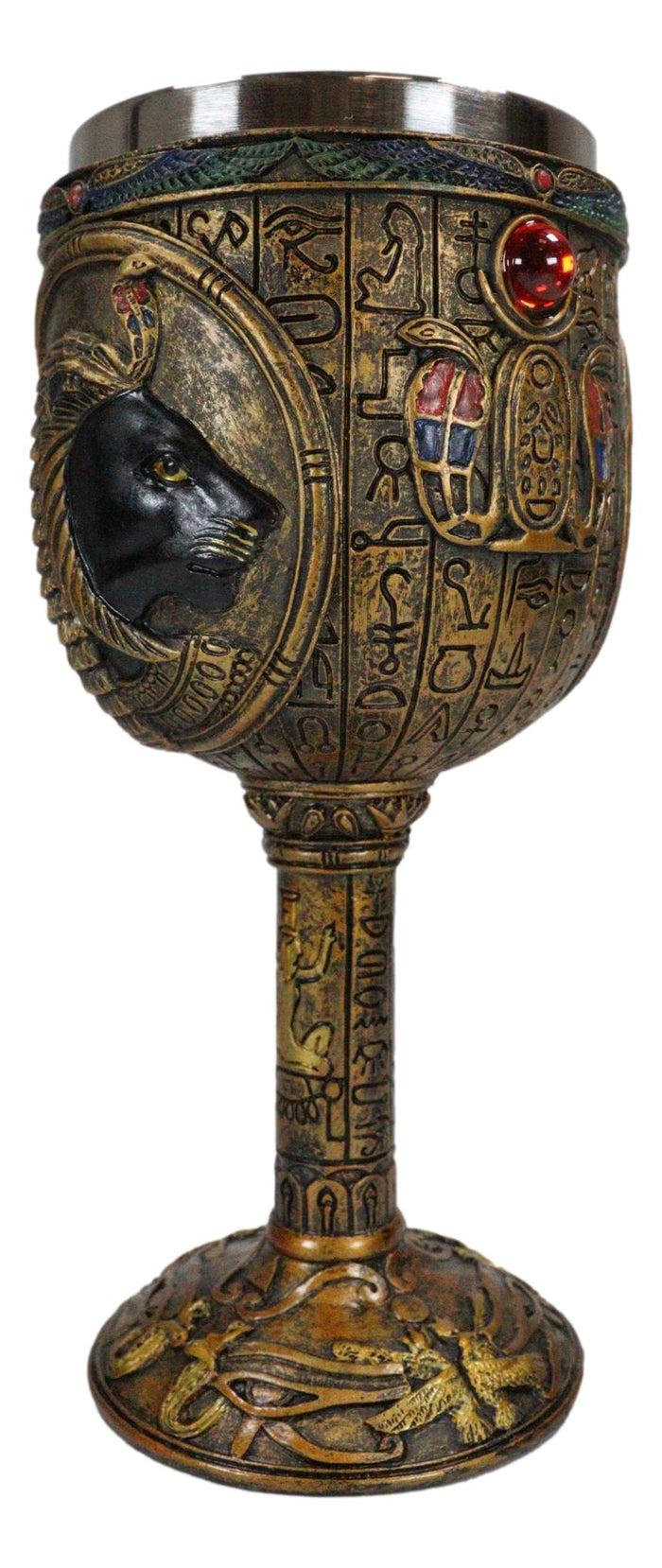 Ebros Egyptian Sekhmet 6oz Resin Wine Goblet Chalice With Stainless Steel Liner