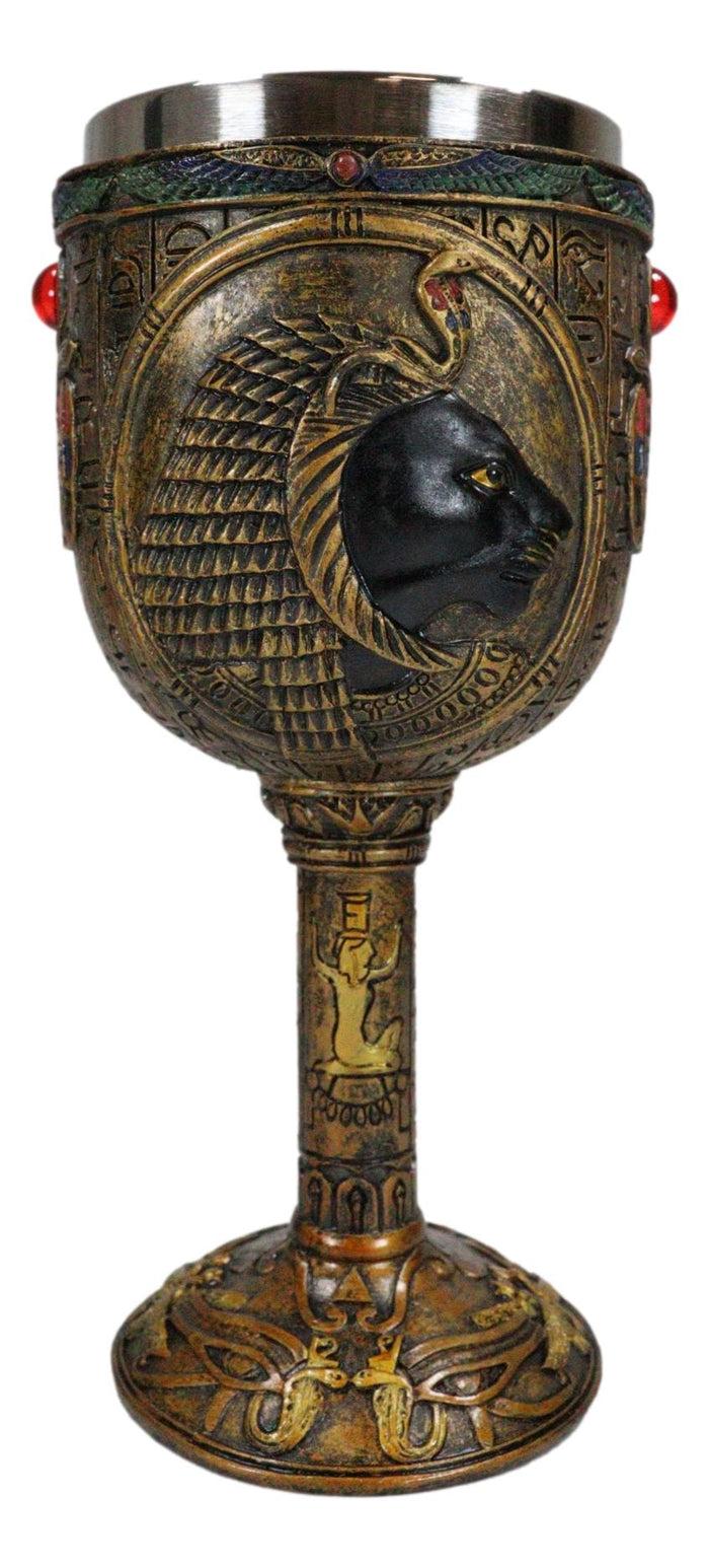Ebros Egyptian Sekhmet 6oz Resin Wine Goblet Chalice With Stainless Steel Liner