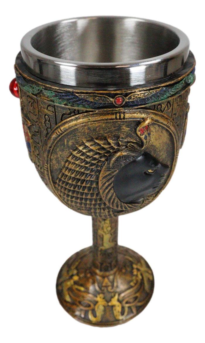 Ebros Egyptian Sekhmet 6oz Resin Wine Goblet Chalice With Stainless Steel Liner