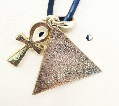 Ebros Egyptian Theme Pewter Alloy Pyramid Ankh Necklace Pendant Jewelry Fashion