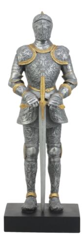 Ebros El Cavaliere Italian Knight With Long Sword Statue 13" Tall Suit Of Armor Swordsman Medieval Knight Figurine Age Of Kings