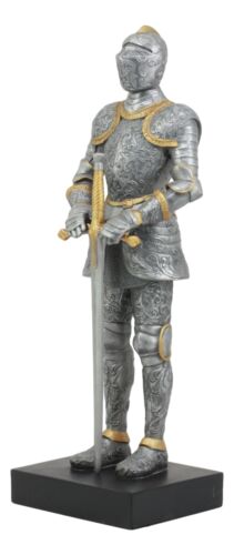 Ebros El Cavaliere Italian Knight With Long Sword Statue 13" Tall Suit Of Armor Swordsman Medieval Knight Figurine Age Of Kings