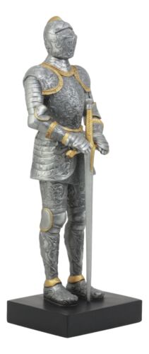 Ebros El Cavaliere Italian Knight With Long Sword Statue 13" Tall Suit Of Armor Swordsman Medieval Knight Figurine Age Of Kings