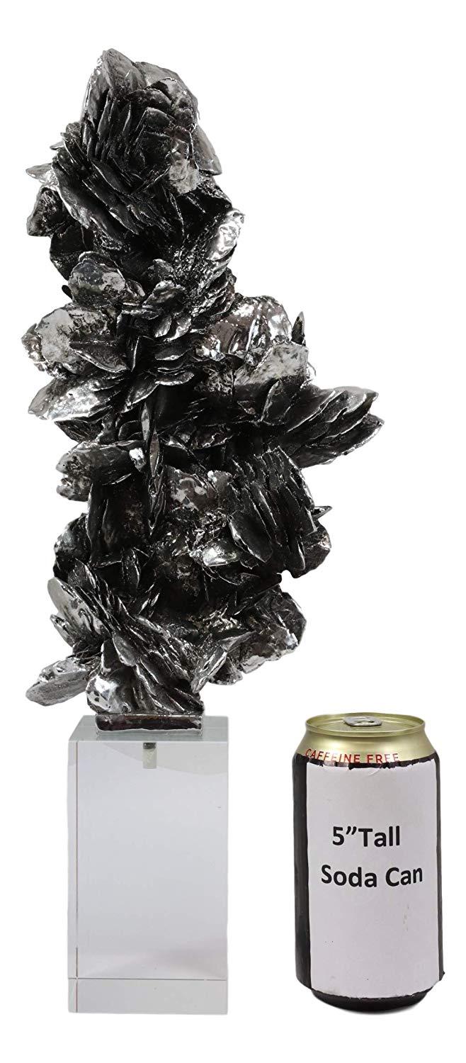 Ebros Electroplated Silver Desert Rose Sculpture On Crystal Glass Base 16.5" H