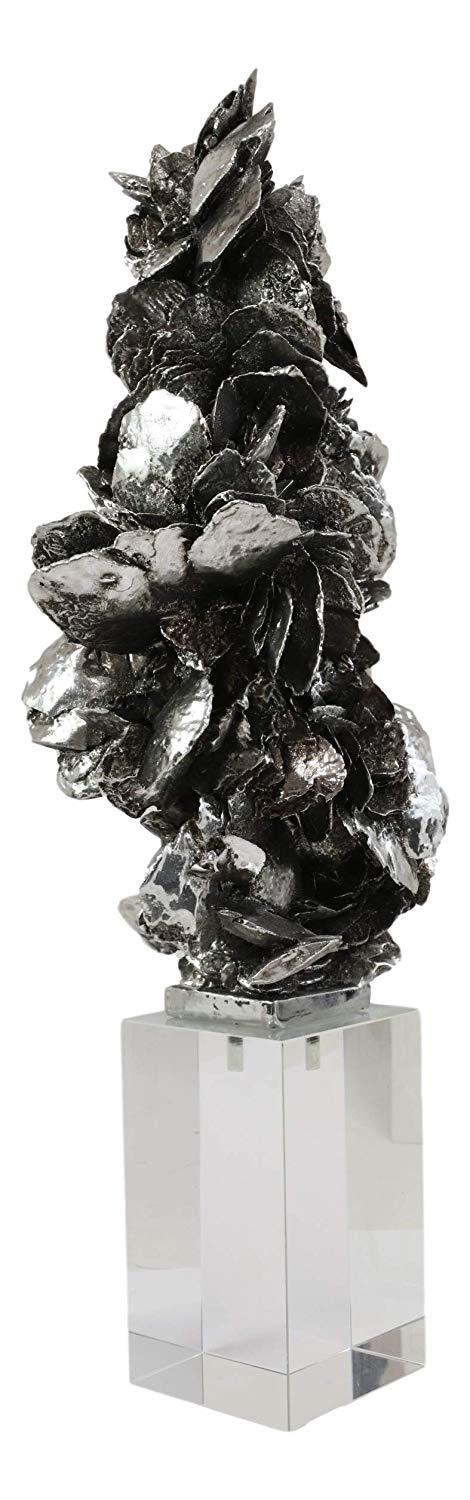 Ebros Electroplated Silver Desert Rose Sculpture On Crystal Glass Base 16.5" H