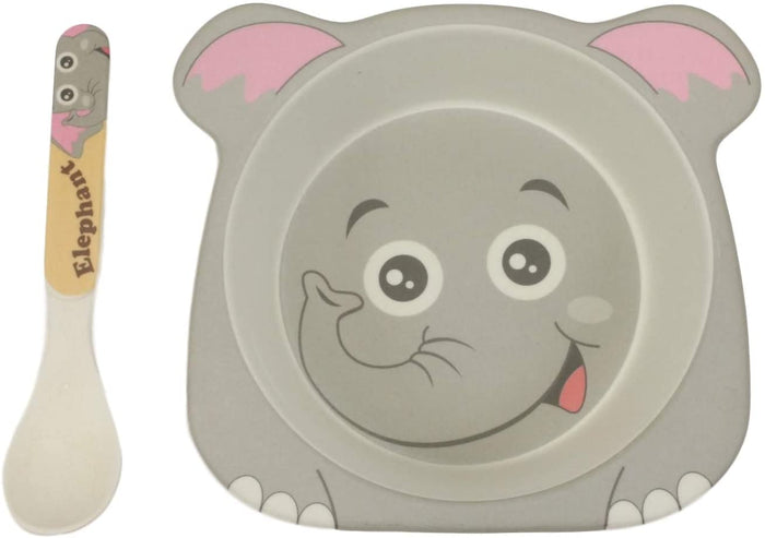 Ebros Elephant 5 Piece Organic Bamboo Dinnerware Set For Kids Children Toddler