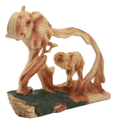 Ebros Elephant And Baby Walking In The Jungle Statue 9" Long Faux Wood Resin Wildlife Safari Elephant Family Scene Figurine