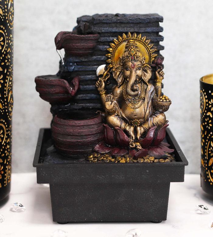 Ebros Elephant-Headed Hindu God Ganesha Flowing Water Fountain Resin Home Decor