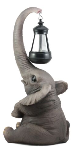 Ebros Elephant Pachyderm Safari Figurine W/ Solar LED Light Lantern 16.25"H