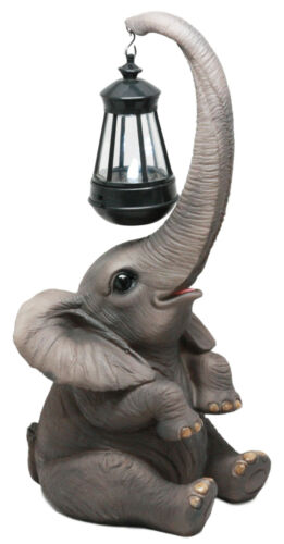 Ebros Elephant Pachyderm Safari Figurine W/ Solar LED Light Lantern 16.25"H