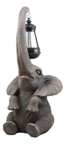 Ebros Elephant Pachyderm Safari Figurine W/ Solar LED Light Lantern 16.25"H
