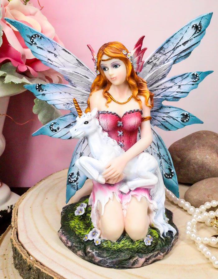 Ebros Enchanted Forest Lavender Fairy With Baby Unicorn Figurine Myths Legends Accent