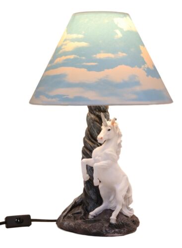 Ebros Enchanted Lights White Unicorn Sculptural Desktop Table Lamp With Shade