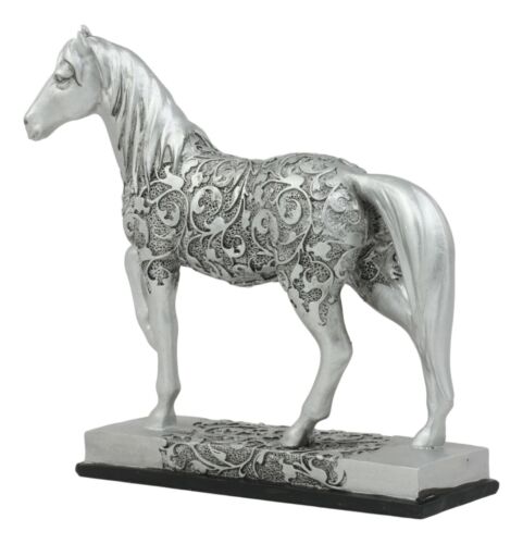 Ebros Equestrian Filigree Graceful Sauntering Silver Horse Statue 7.75" Long