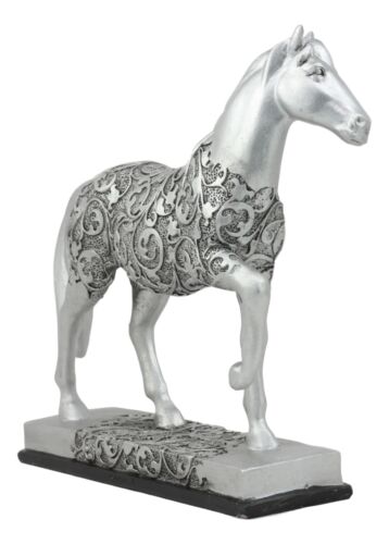 Ebros Equestrian Filigree Graceful Sauntering Silver Horse Statue 7.75" Long