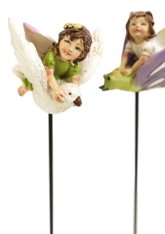 Ebros Fairy Garden Baby Fairies Riding On Stakes Set Of 3 Figurine 10"H