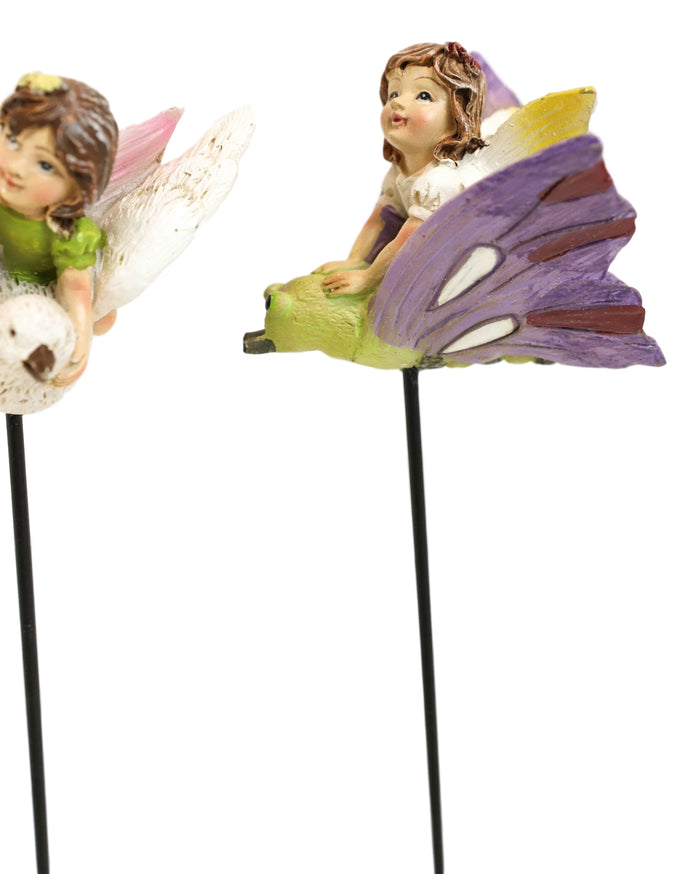 Ebros Fairy Garden Baby Fairies Riding On Stakes Set Of 3 Figurine 10"H