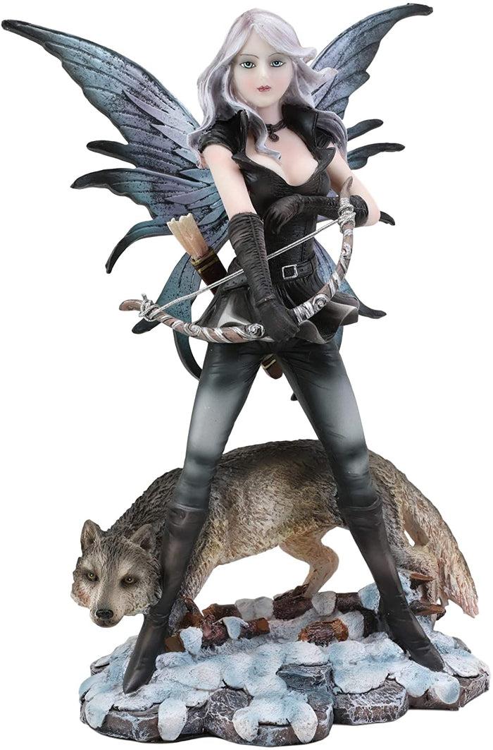 Ebros Fairy Goddess Artemis Hunting With Gray Wolf Statue 10" Tall Fantasy Fae