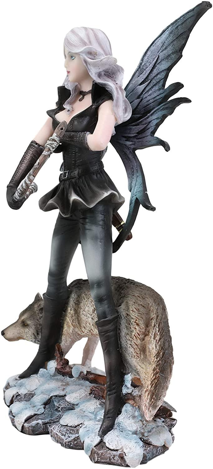 Ebros Fairy Goddess Artemis Hunting With Gray Wolf Statue 10" Tall Fantasy Fae