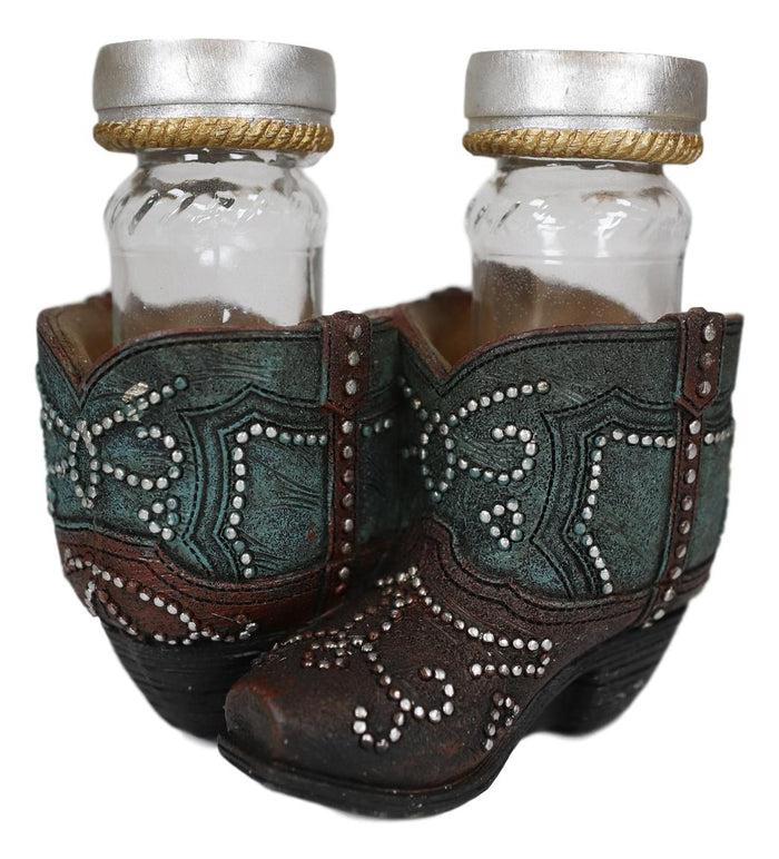 Ebros Fancy Beads Turquoise Pair Of Cowgirl Boots Salt And Pepper Shakers Holder Set