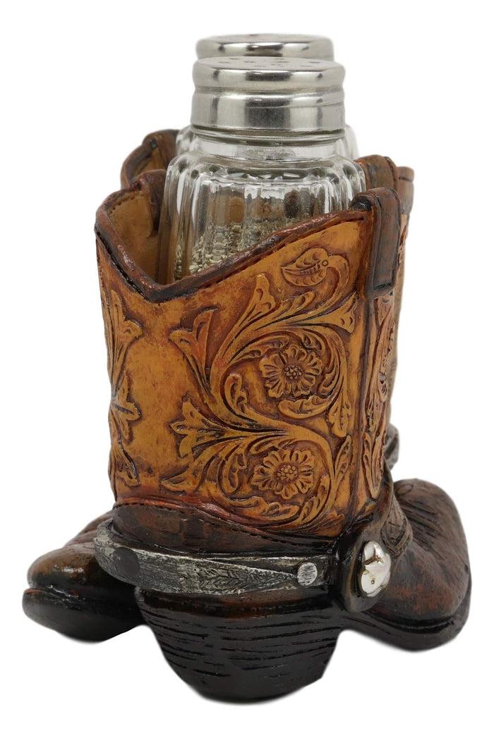 Ebros Fancy Pair Of Cowboy Boots W/ Texas Star Salt & Pepper Shakers Holder Set