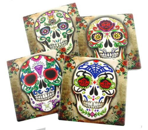 Ebros Fancy Sugar Skulls Day Of The Dead Ceramic Coaster Set Of 4 Tiles