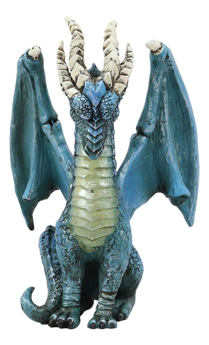 Ebros Fantasy Blue Guardian Dragon With Hydra Horns Statue 6.5" Tall Land Of The Dragons Home Decor Figurine Medieval Renaissance Dungeons Flying Beast Sculpture