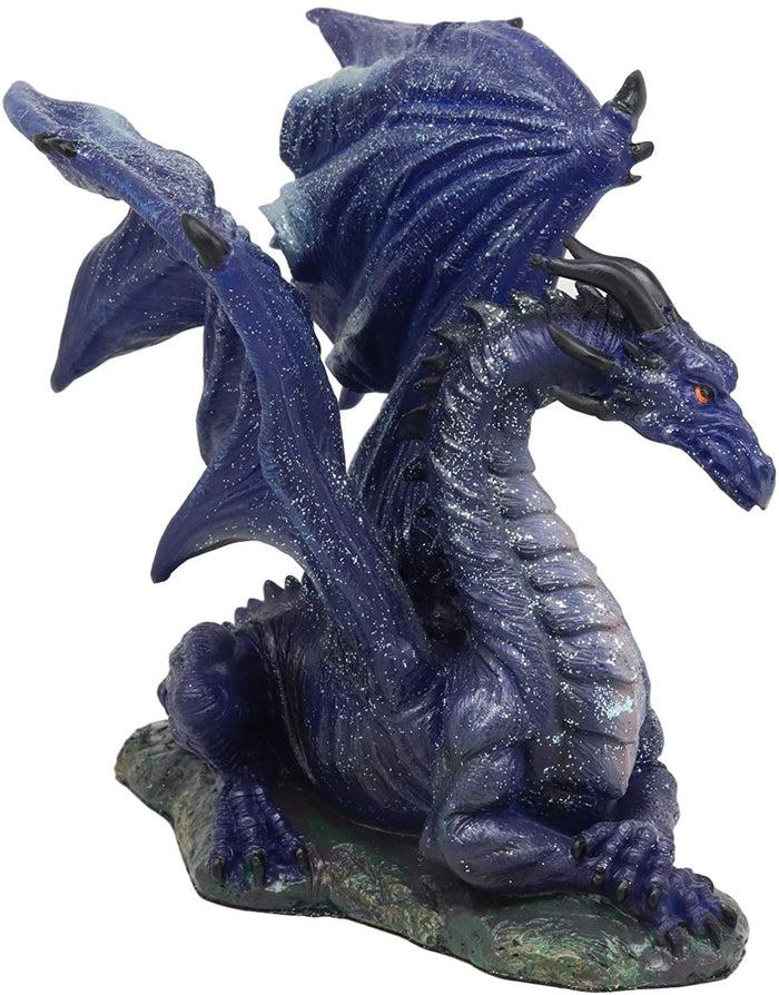 Ebros Fantasy Glitter Blue Midnight Dragon In Repose Statue 8" Long Land Of The Dragons Collectible Home Decor Figurine Medieval Renaissance Alchemy And Magic Flying Prehistoric Beast Sculpture