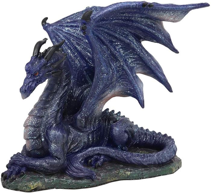 Ebros Fantasy Glitter Blue Midnight Dragon In Repose Statue 8" Long Land Of The Dragons Collectible Home Decor Figurine Medieval Renaissance Alchemy And Magic Flying Prehistoric Beast Sculpture
