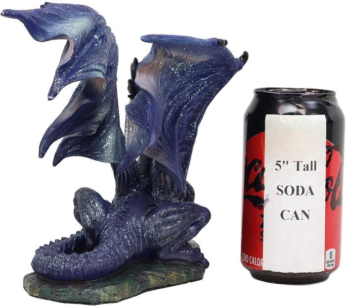 Ebros Fantasy Glitter Blue Midnight Dragon In Repose Statue 8" Long Land Of The Dragons Collectible Home Decor Figurine Medieval Renaissance Alchemy And Magic Flying Prehistoric Beast Sculpture